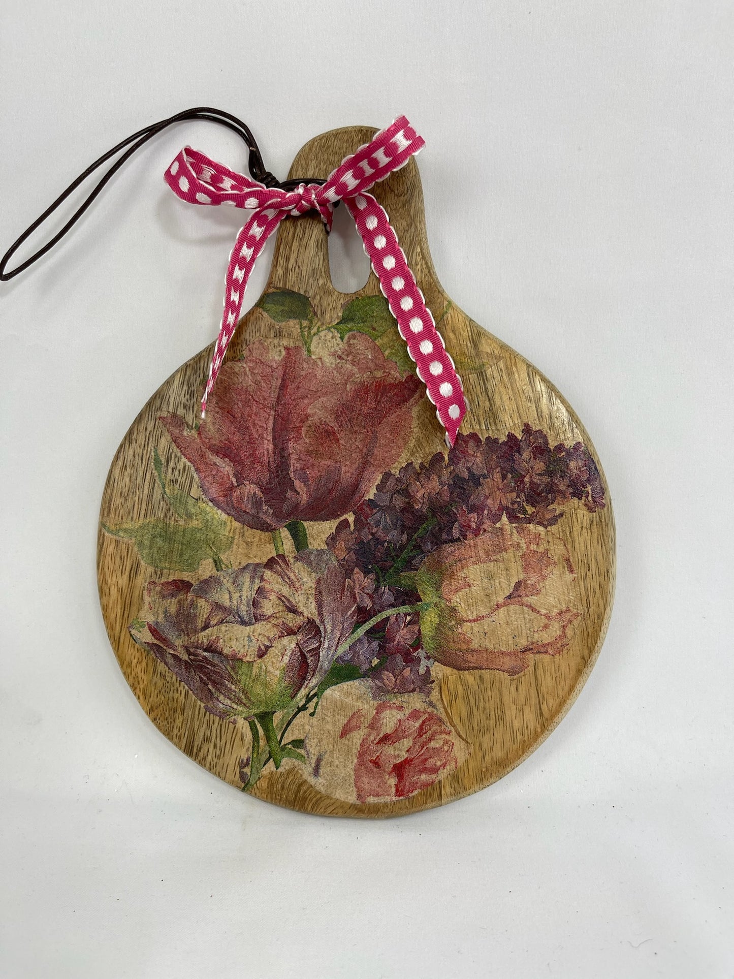 Tabla Decorativa Redonda de Madera con Motivos Florales