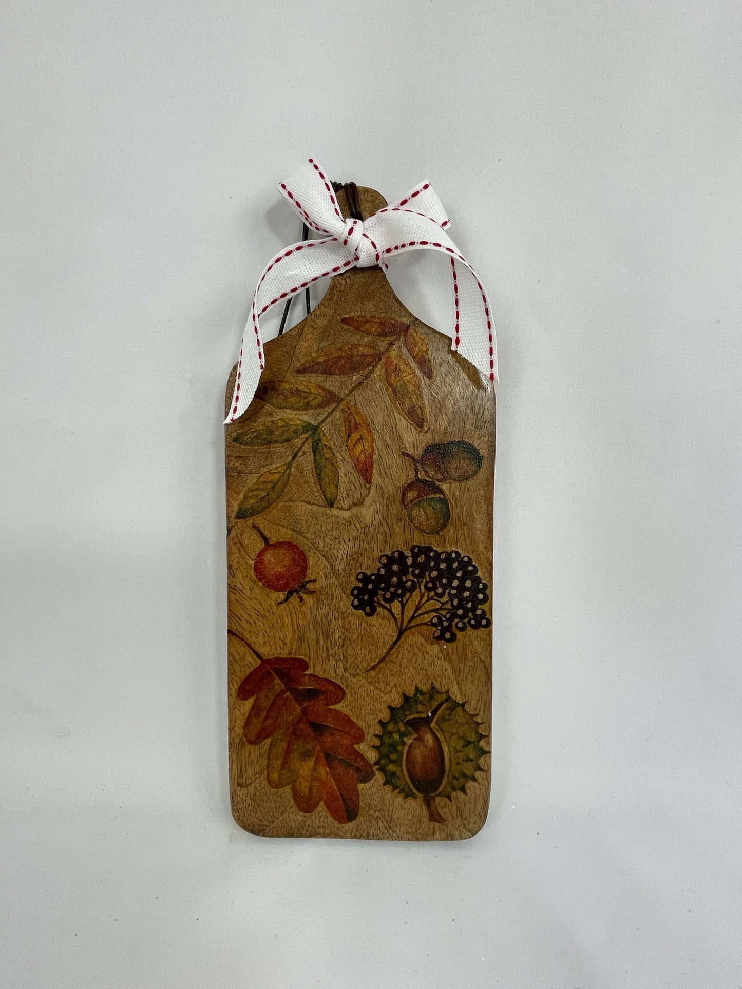 Tabla Rústica Artesanal con Motivos Naturales Otoñales