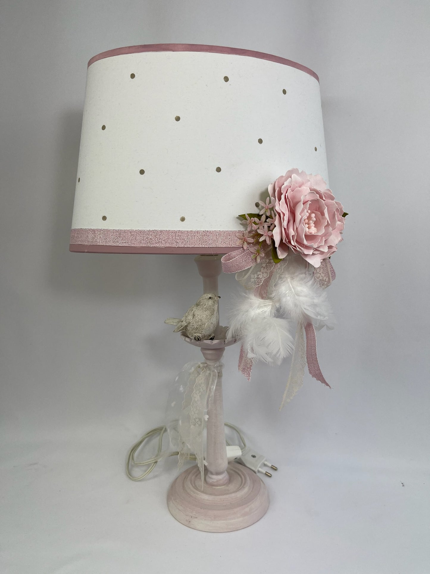 Romantic Handmade Lamp with Floral and Bird Details