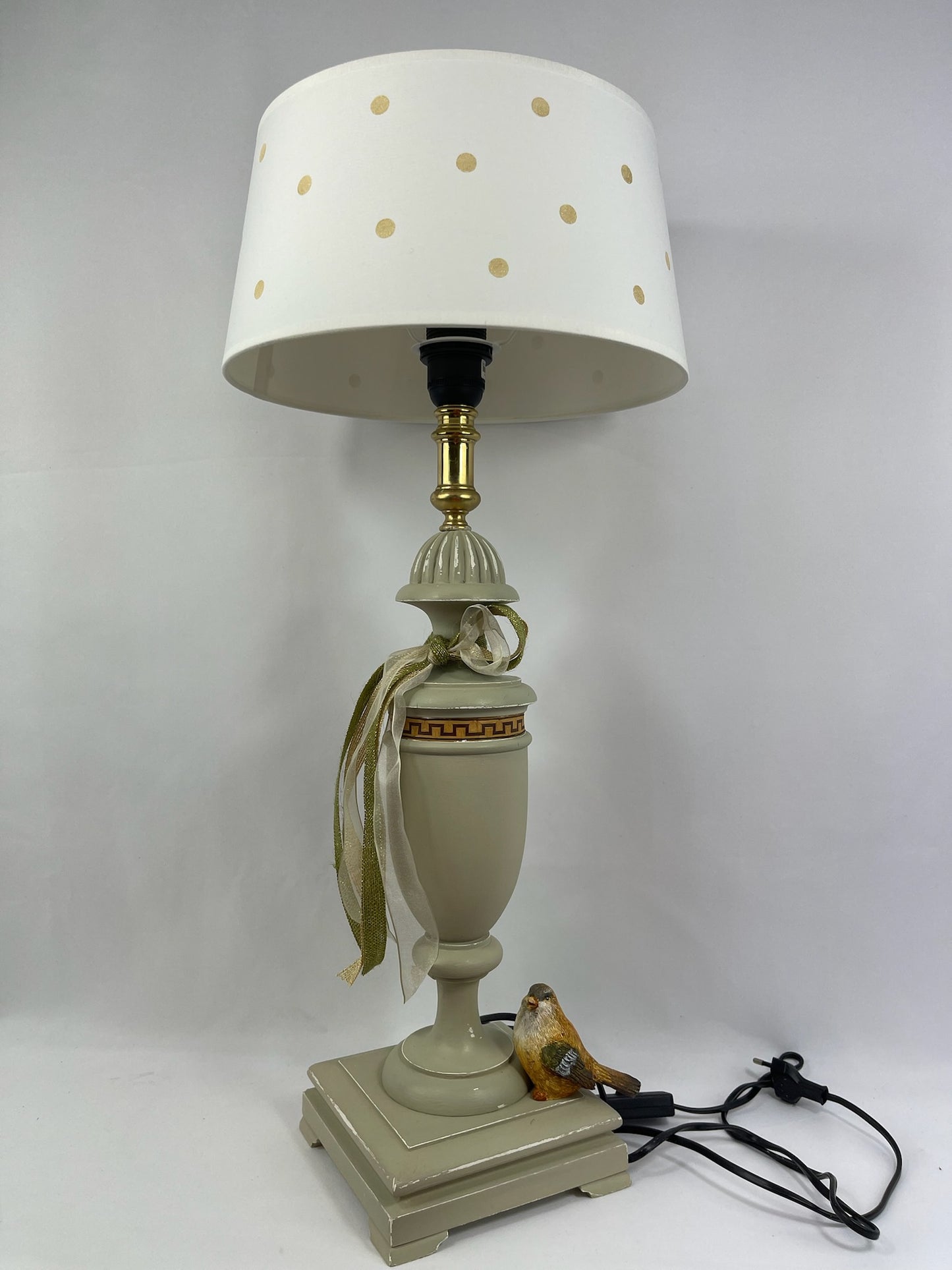 Decorative Lamp with Golden Polka Dots and Bird Figure
